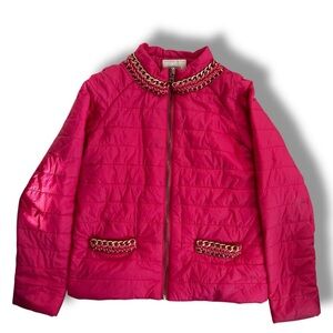 FRACOMINA Mini Vibrant Pink Quilted Jacket with Chain Detail size M